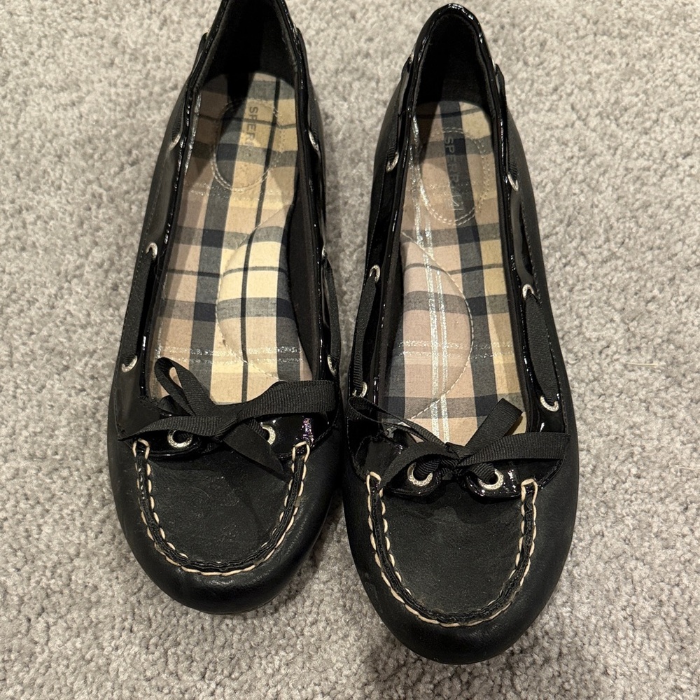 Sperry Black Women's Flats with Plaid Insole